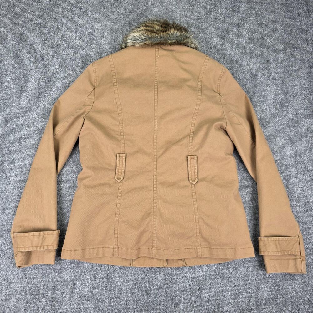 GAP Jacket Womens Medium Beige Faux Fur Collar Detachable Lining Twill Barn Coat - Picture 3 of 16